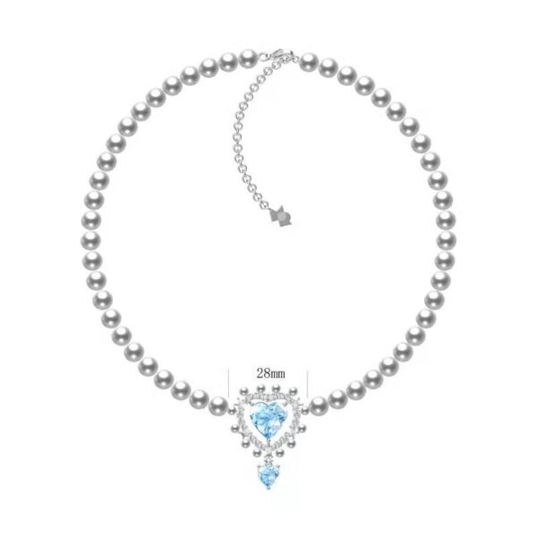 【中国直邮】「Lavalliere」蓝宝石爱心珍珠项链
