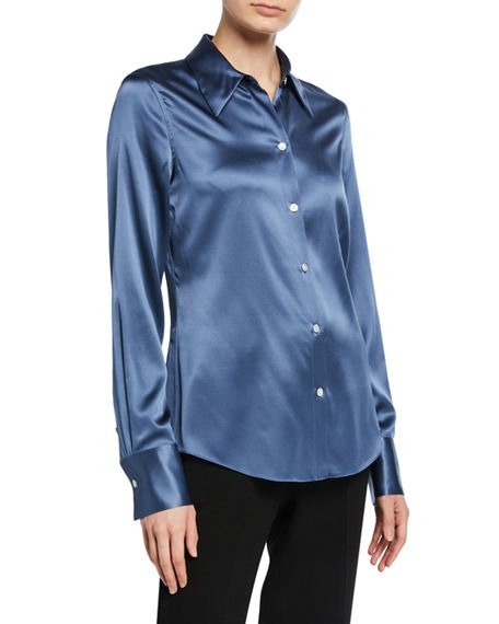 Perfect Fitted Stretch Silk Satin Button-Down Shirt