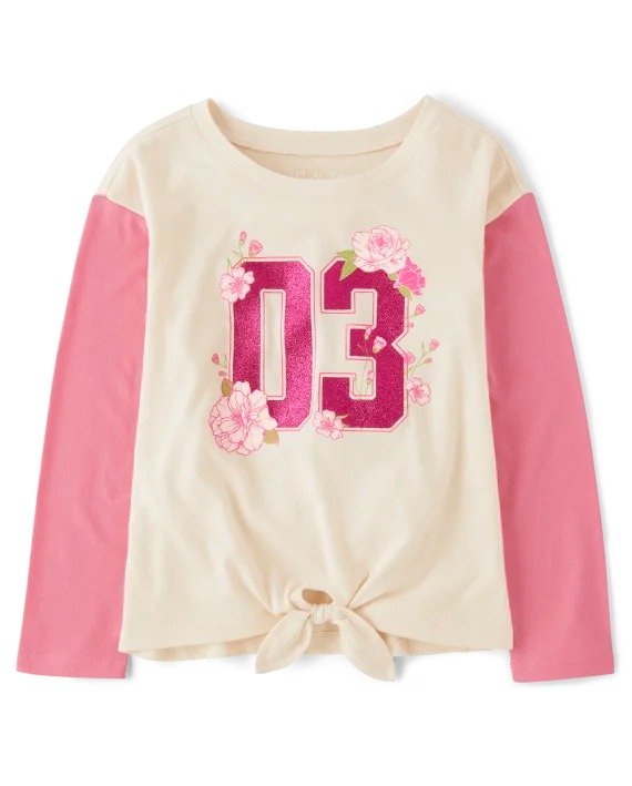 Girls Active Long Sleeve Glitter Graphic Tie-Front Top | The Children's Place - FRAPPE