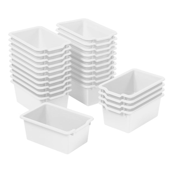 Scoop Front Storage Bins, Multipurpose Organization, White, 25-Piece