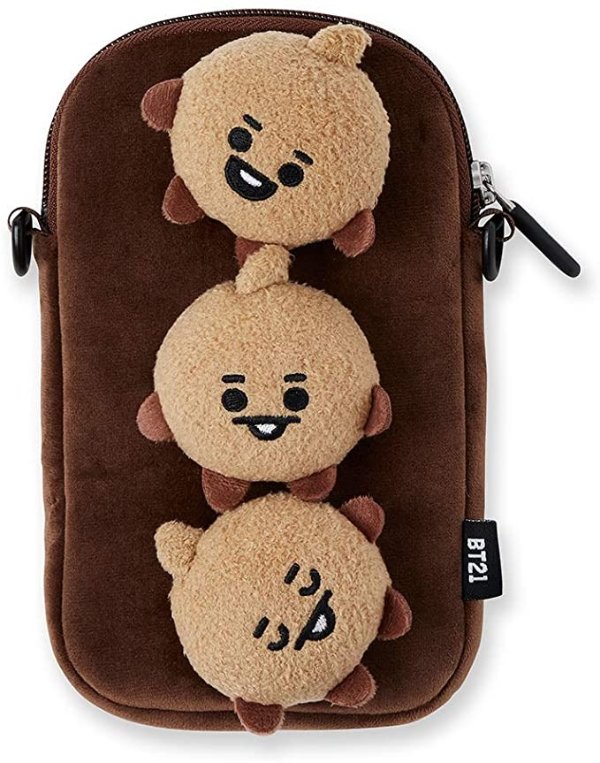 Official Merchandise by Line Friends - SHOOKY Character Plush Figure Design Mini Messenger Shoulder Cross Bag, Brown