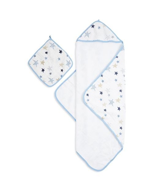 Infant Boys' Muslin-Backed Hooded Towel & Washcloth Set