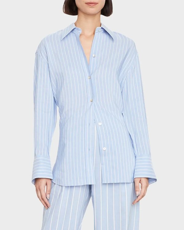 Oversized Button-Front Stripe Shirt
