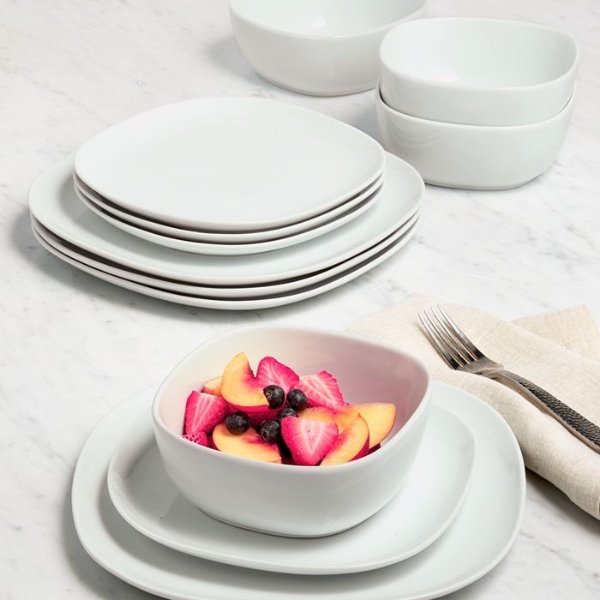 Whiteware Soft Square 12-Pc. Dinnerware Set, Service for 4, Created for Macy's