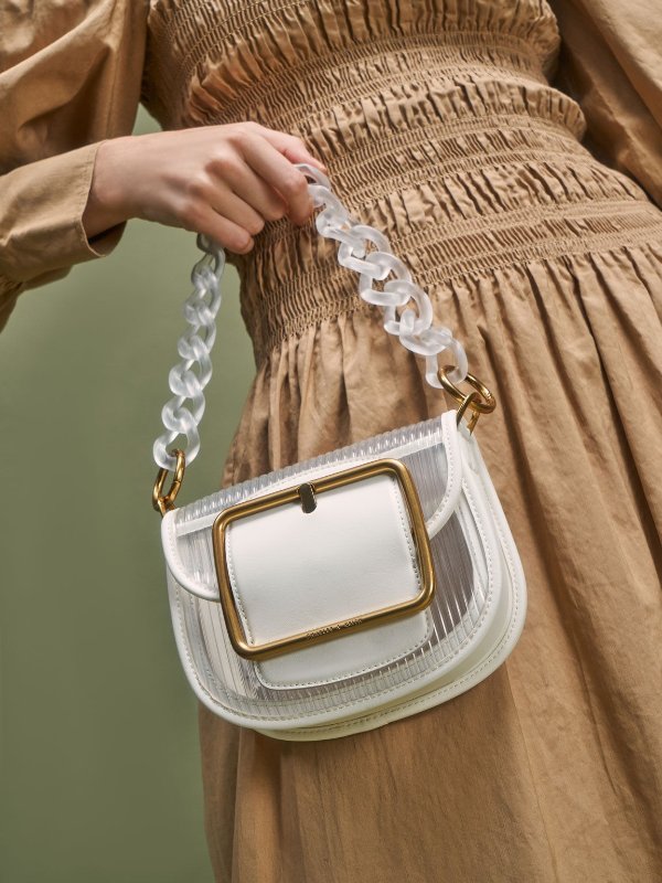 White Acrylic Chain Handle Crossbody Bag | CHARLES &amp; KEITH