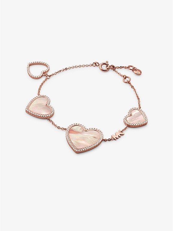 14K Rose Gold-Plated Sterling Silver Pave Heart Charm Bracelet