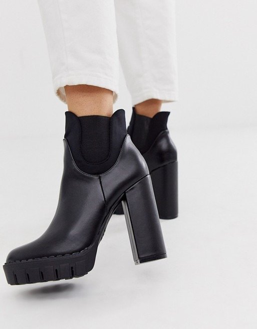 chunky platform heeled boots in black | ASOS