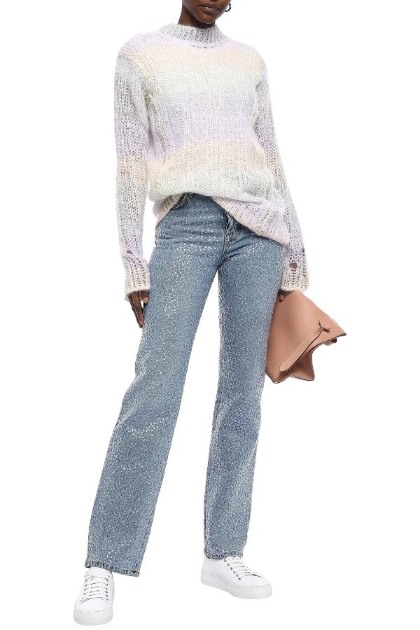 Sequin-embellished high-rise straight-leg jeans