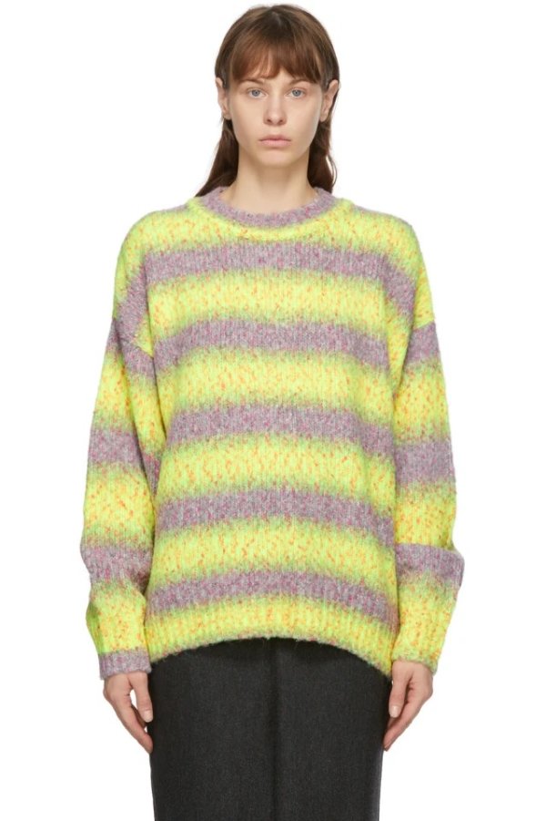 Yellow & Purple Gradation Stripe Knit Sweater
