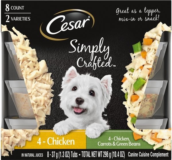 CESAR Simply Crafted Variety Pack Chicken & Chicken, Carrots & Green Beans Limited-Ingredient Adult Wet Dog Food Topper, 1.3-oz, pack of 8 - Chewy.com