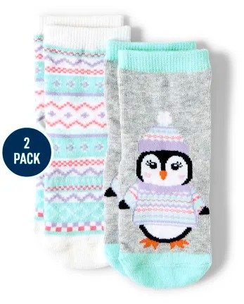 Girls Penguin And Fairisle Midi Socks 2-Pack - Polar Party | Gymboree