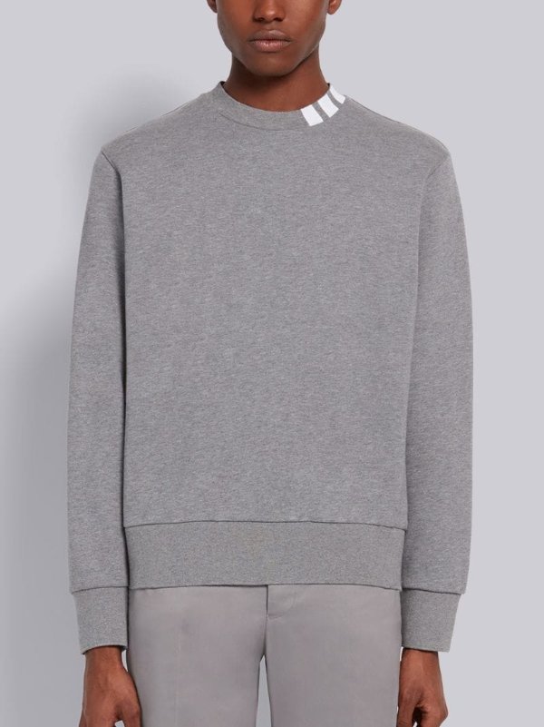 Medium Grey Cotton Interlock 4-Bar Intarsia Mockneck Sweatshirt | Thom Browne Official