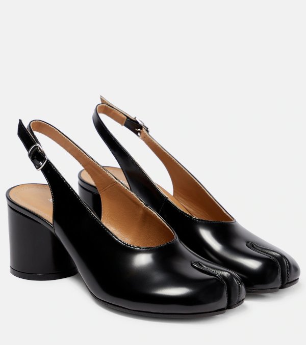 黑色的Tabi皮革露跟高跟鞋 - Maison Margiela | Mytheresa