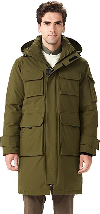 Men's Warm Hooded Parka Down Coat Thickened Winter Jacket with Multi-Pockets