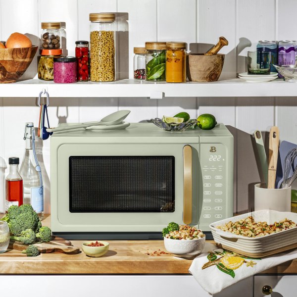 1.1 Cu ft 1000 Watt, Sensor Microwave Oven, Sage Green by Drew Barrymore