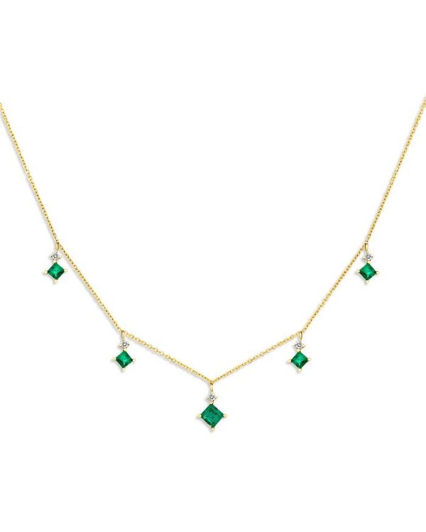 Emerald & Diamond Droplet Necklace in 14K Yellow Gold, 16" - 100% Exclusive