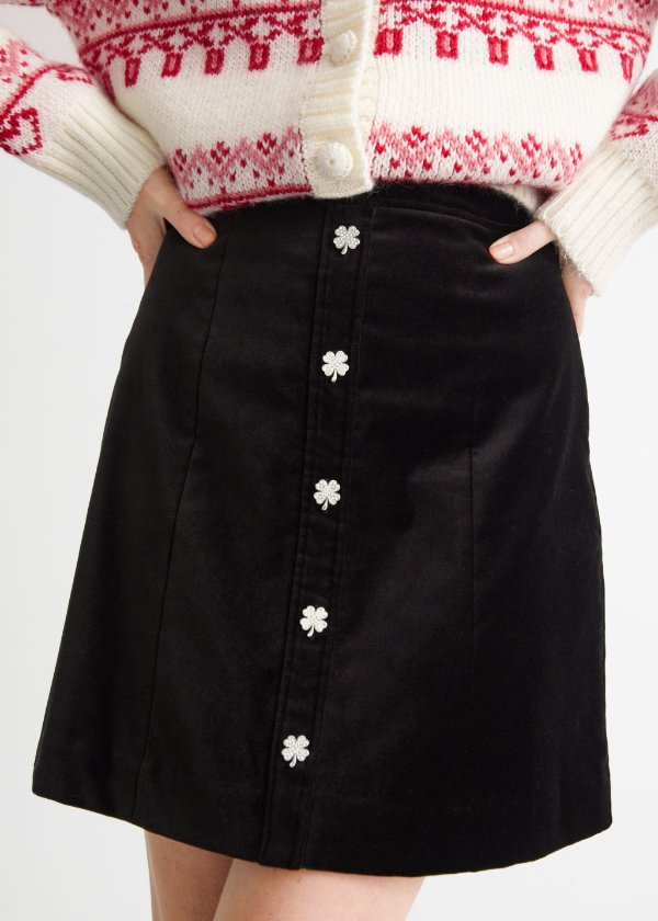 Floral Button Velvet Mini Skirt