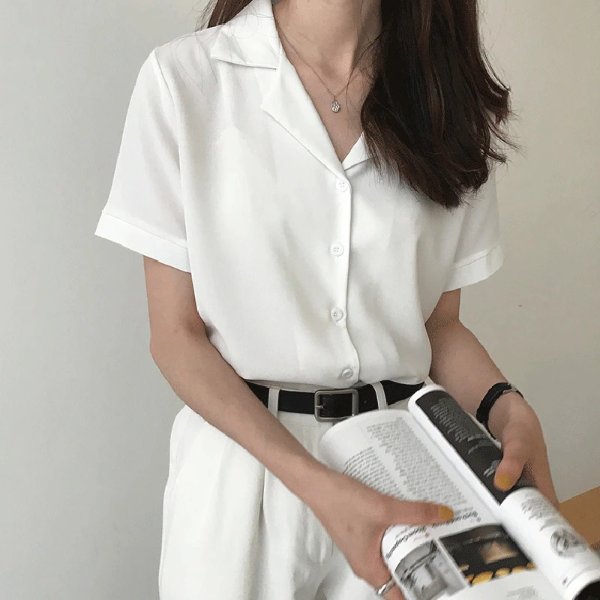 9.28US $ 36% OFF|2020 Summer Blouse Shirt For Women Fashion Short Sleeve V Neck Casual Office Lady White Shirts Tops Japan Korean Style #35 - Blouses & Shirts - AliExpress