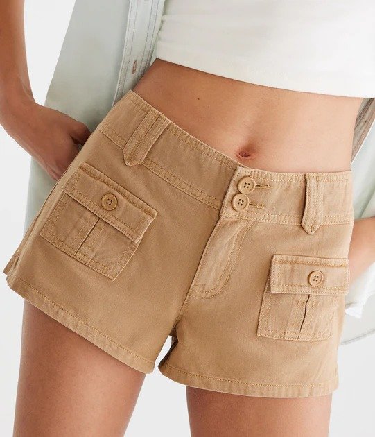 cargo low-rise twill shorty shorts