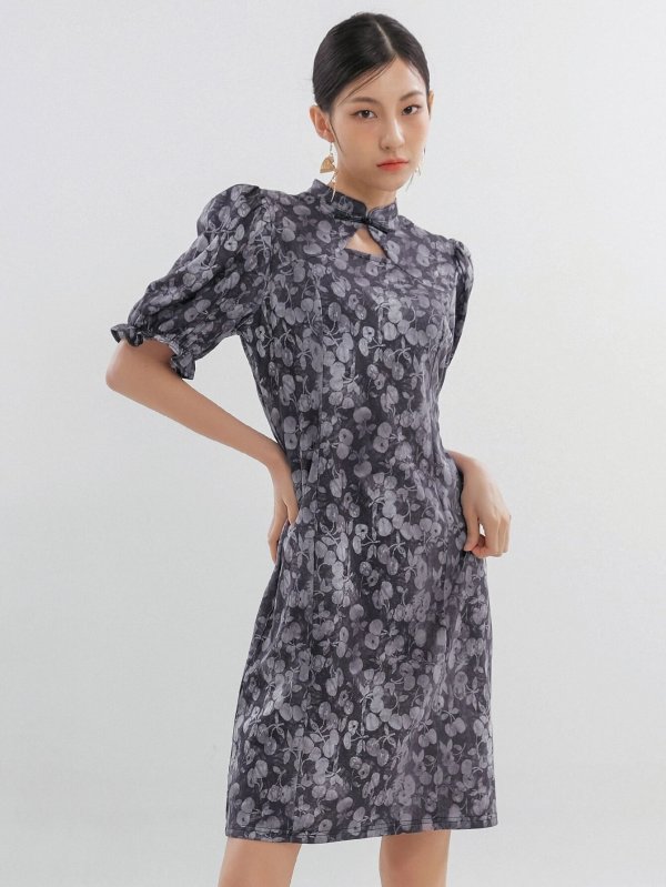 DAZY Allover Cherry Print Puff Sleeve Dress