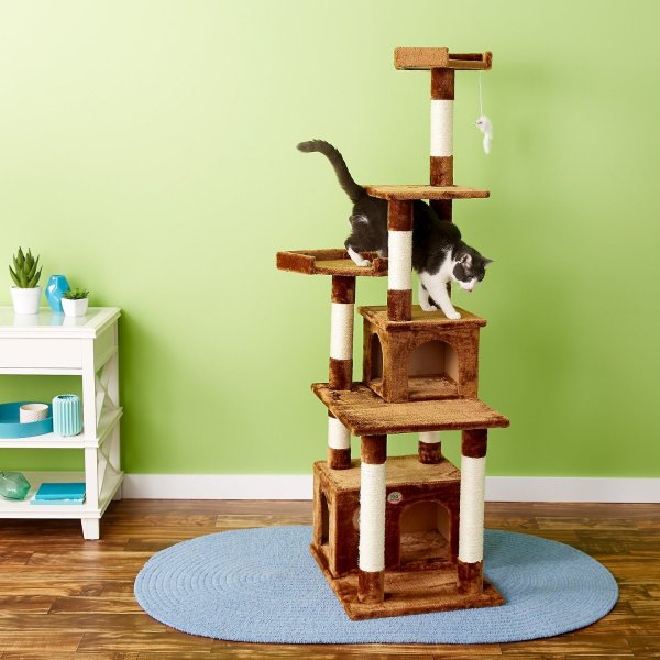 67-in Faux Fur Cat Tree & Condo, Brown - Chewy.com