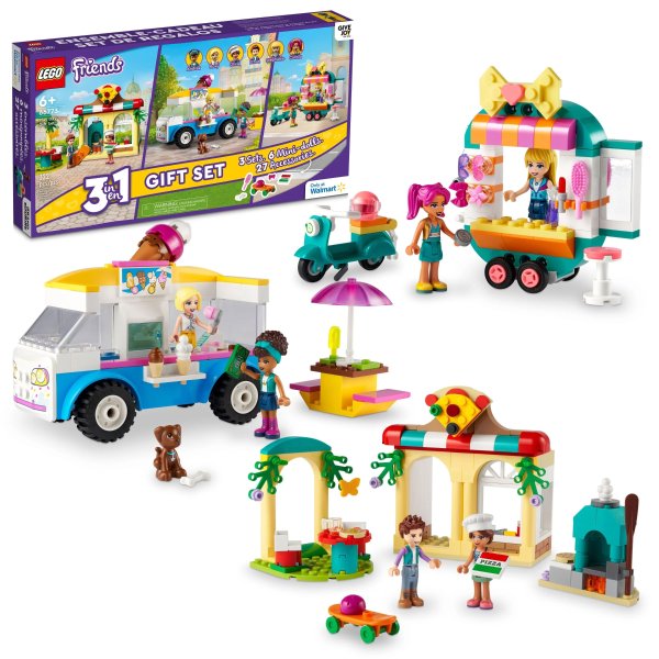 Friends Play Day Gift Set 66773, 3in1 Building Set, Toy for 6+ Year Old Girls and Boys, Includes Ice Cream Truck, Mobile Fashion Boutique, and Pizzeria