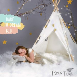 TazzToys Kids Teepee Tent for Kids with Ferry Lights + Feathers + Waterproof Base