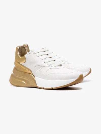 white and gold chunky leather low top sneakers On Sale | Browns
