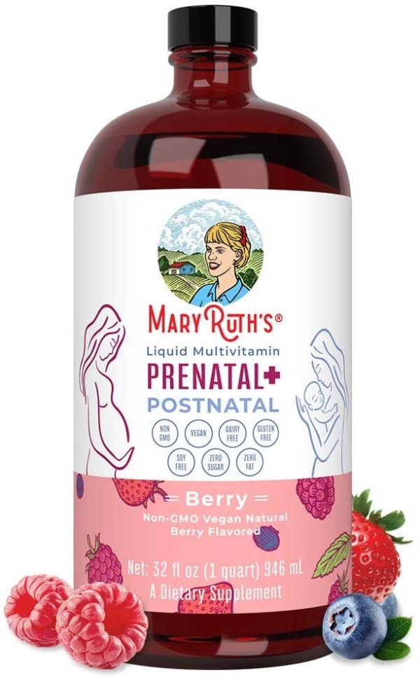 Prenatal + Postnatal Liquid Multivitamin by MaryRuth’s | Non-GMO Vegan | No Sugar | Easy-to-Take Liquid Vitamin & Mineral Complex | Formulated for Pre-Conception, Pregnancy & Nursing 32oz