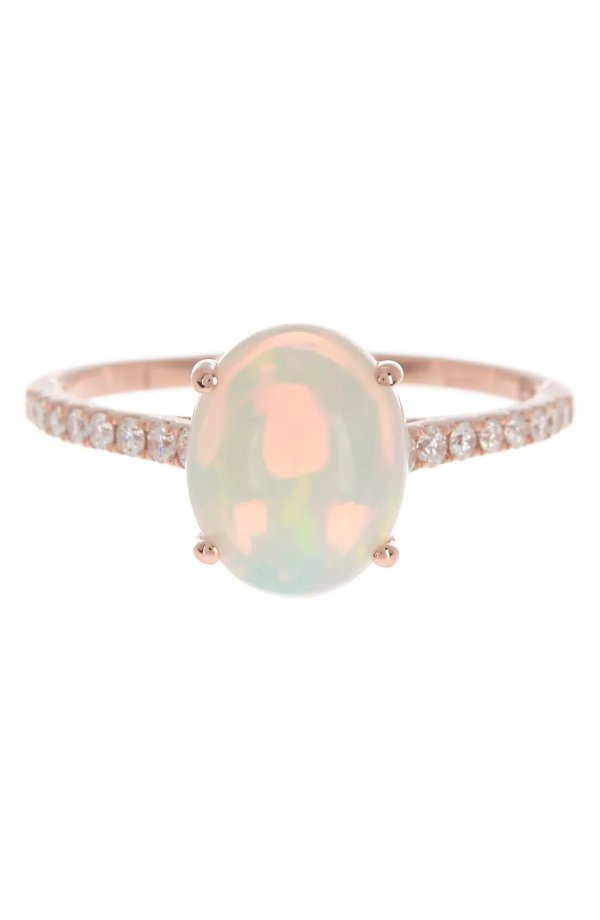 14k Rose Gold Pave Diamond & Prong Set Opal Ring