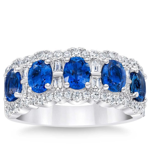 Sapphire and Diamond 14kt White Gold Band