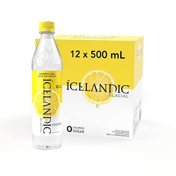 Icelandic Glacial Sparkling Water, Sicilian Lemon, 500 ml, 12 Count
