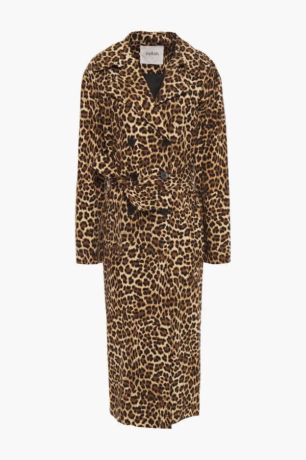 Fauve leopard-print cotton trench coat
