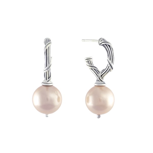 Bead Earrings in pink sea shell pearls and sterling silver
