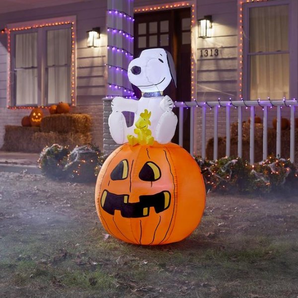 3.5 ft. Snoopy with Halloween Collar and Woodstock on Pumpkin Airblown Peanuts Halloween Inflatable