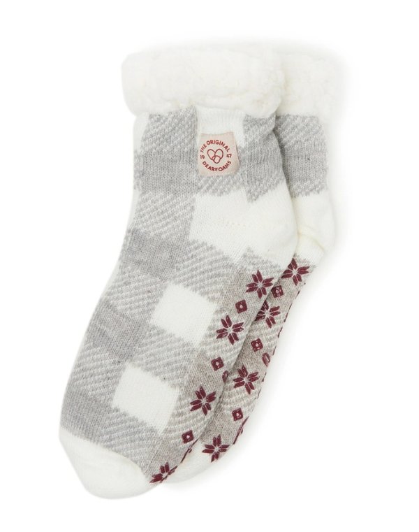 Women's Fairisle or Plaid Knit Cozy Slipper Sock