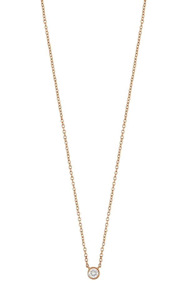 14K Gold Bezel Set Diamond Pendant Lightweight Chain Necklace - 0.05 ctw
