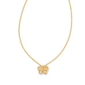 Mae Gold Butterfly Short Pendant Necklace in Golden Abalone