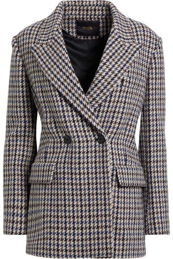 Golda double-breasted herringbone wool-blend tweed coat