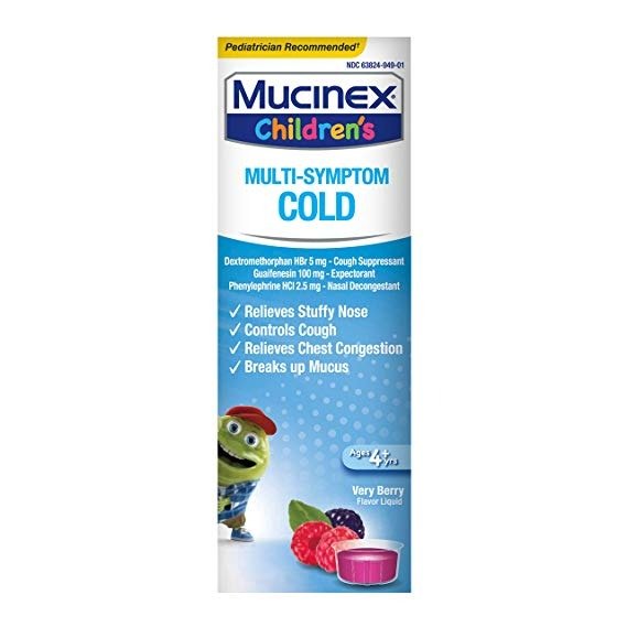 Children's Multi-Symptom Cold Relief Liquid- Relieves Stuffy Nose, Chest Congestion, Cough & Mucus, Expectorant & Cough Suppressant With Dextromethorphan, Guaifenesin, Phenylephrine, 4 oz.