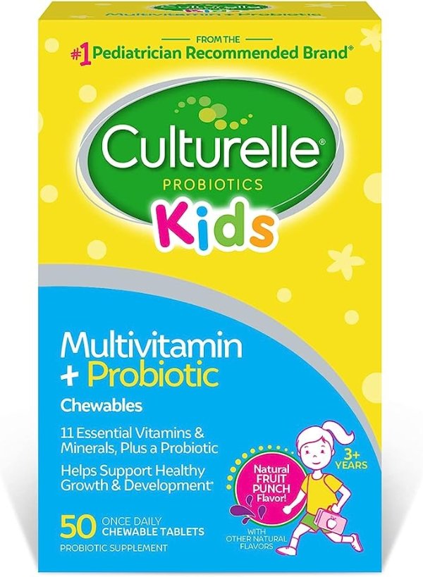 Kids Complete Chewable Multivitamin + Probiotic For Kids, Ages 3+, 50 Count, Digestive Health, Oral Health & Immune Support - With 11 Vitamins & Minerals, including Vitamin C, D3 & Zinc