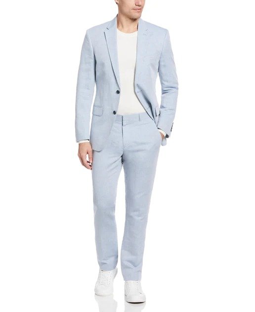 Slim Fit Blue Linen Blend Twill Suit