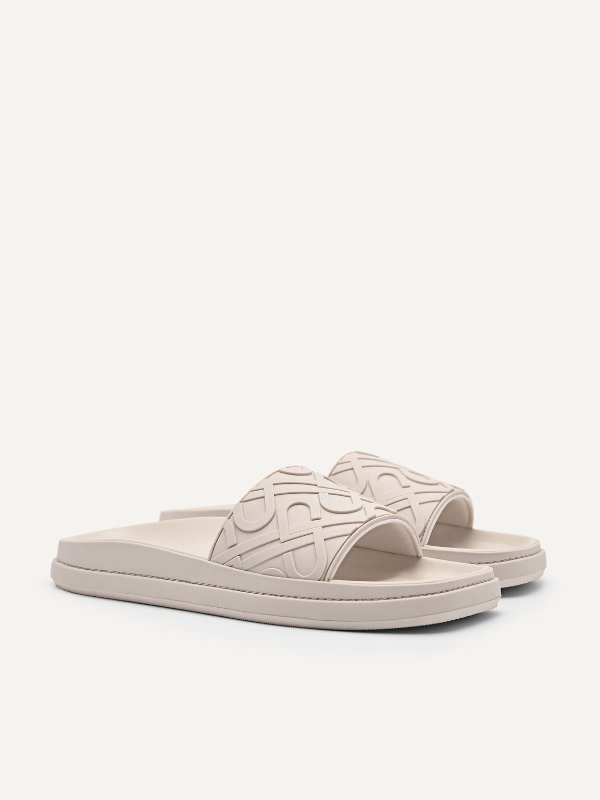 PEDRO Icon Embossed Slide Sandals - Beige