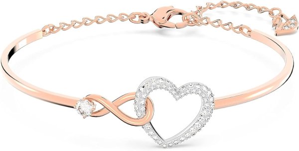 Women's Infinity Heart Bangle Bracelet & Necklace Rose-Gold Tone Finish Crystal Jewelry Collection
