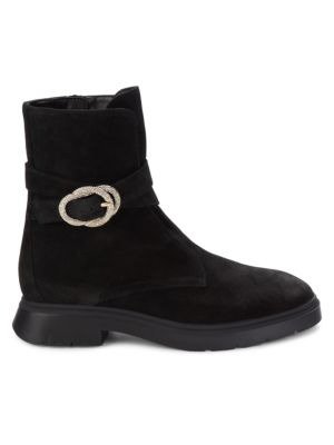 Crystal Buckle Suede Ankle Boots