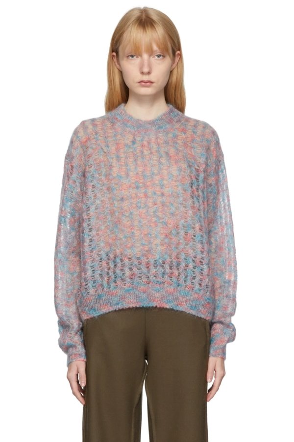 Blue & Pink Mohair Crewneck Sweater