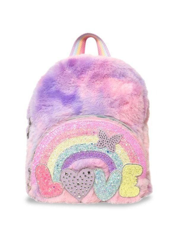 Girl's Love Rainbow Ombre Faux Fur Backpack