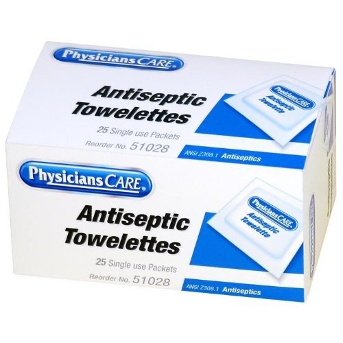 PhysiciansCare First Aid Antiseptic Towelettes, Box of 25 Individually Wrapped