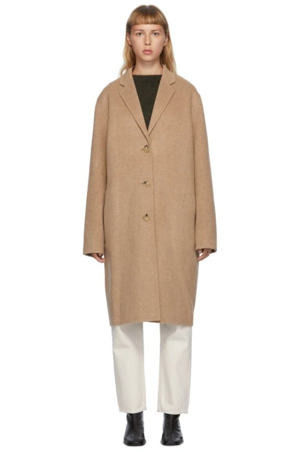 Tan Wool Single-Breasted Coat