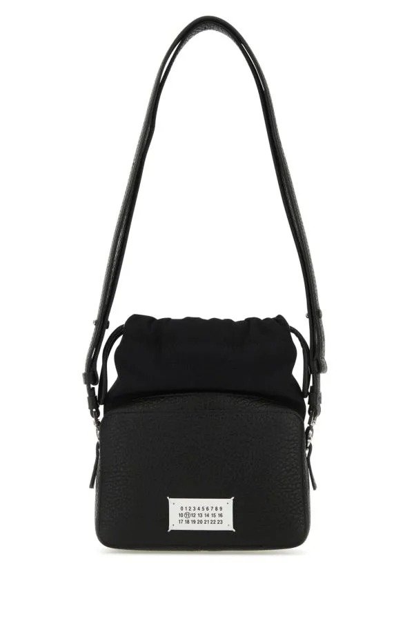 Black leather and fabric small 5AC shoulder bag